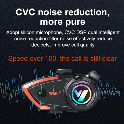 Motorcycle Helmet Bluetooth Headset with 500m Intercom and CVC Noise Cancelling (1-Pack)(Orange) 2