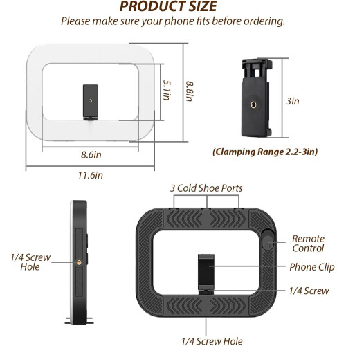 Smartphone Video Rig with Light, Handheld Ring Selfie Light Kit, LED Mobile Video Stabilizer(White) 1