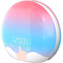 Multifunctional Wake Up Light Alarm Clock with Simulated Sunrising and Colorfur Lamp Christmas(White)