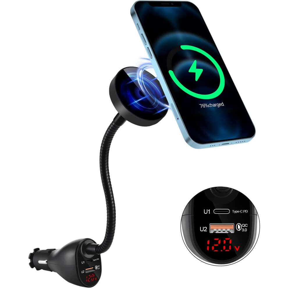 15W Car Cigarette Lighter Wireless Charger, Magnetic Auto-Alignment Air Vent Mount Holder (Black) Black 6976918075758