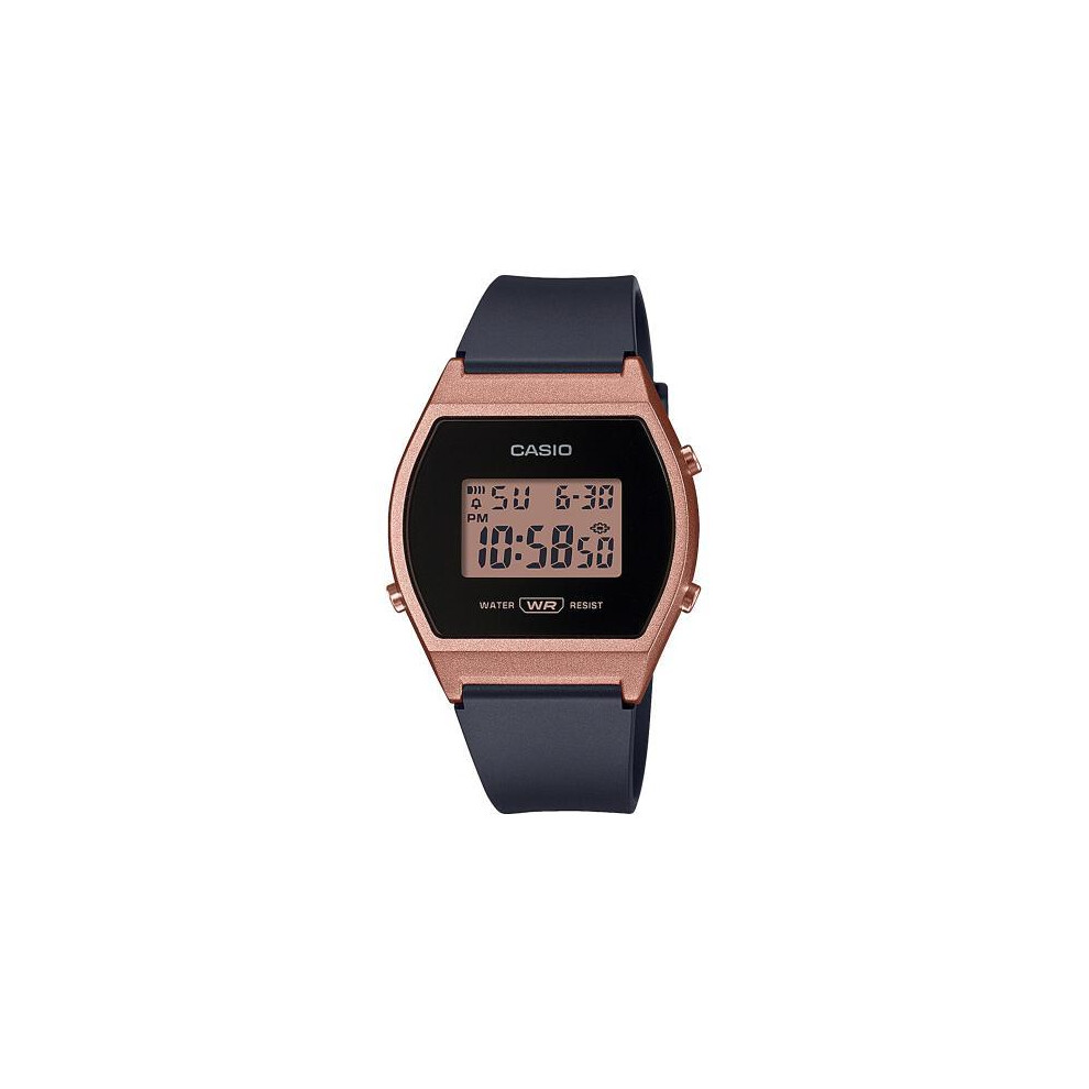 Casio Ladies Digital Watch black rubber strap with Rose gold face LW-204-1ADF
