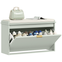 HOMCOM Shoe Storage Bench with Cushion and Flip-Drawer 80x26x47.5cm Green