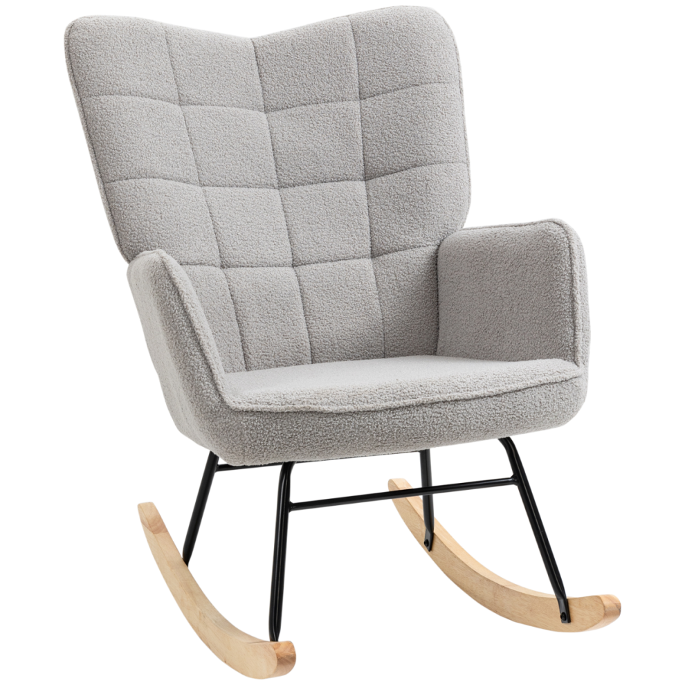HOMCOM Wingback Rocking Chair for Nursing w/ Steel Frame Light Grey