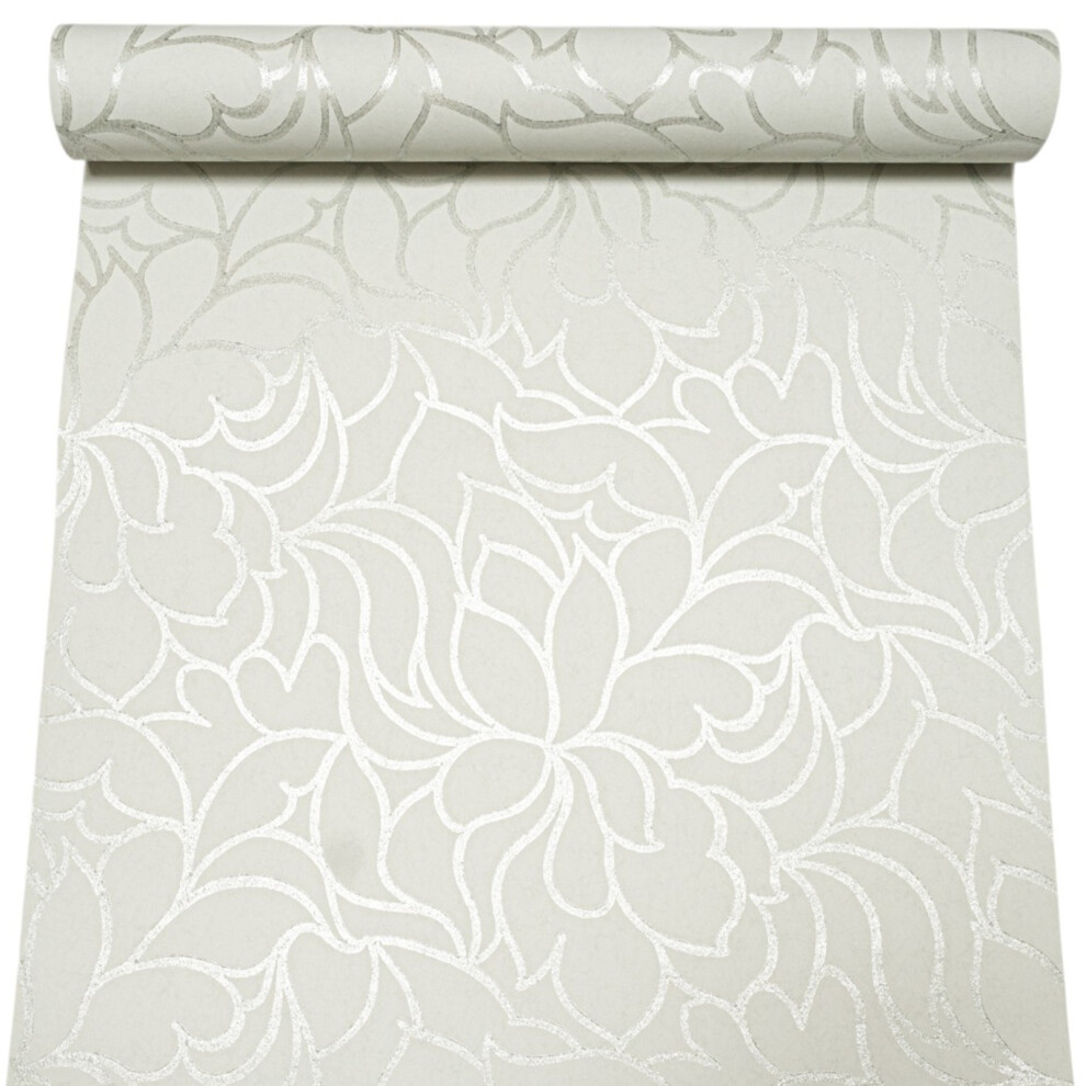 Pale Mint Green Floral Wallpaper Silver Glitter Shimmer Geometric 5060729371893