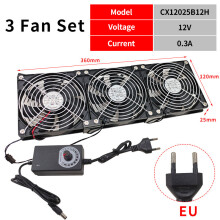 3 Fläktset 360x120x25mm 12V ower Kylskåp Fläktskåp Serverlåda Kylsystem Fläkt wi