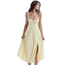 Women Summer Halter Smocked Maxi Dress Slit Halter Dresses