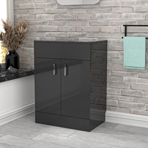 NES Home Nes Home 600mm Vanity Unit Cabinet With Worktop Dark Grey