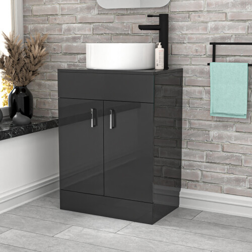 NES Home Nes Home 600mm Vanity Unit Cabinet With Worktop Dark Grey 2