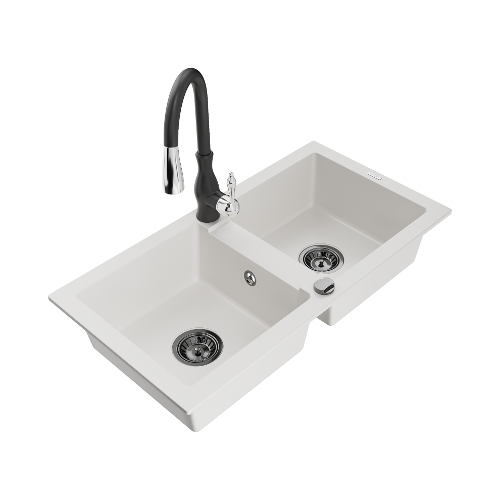 Mexen Mario 2-Miskový Granitový DřEz S KuchyňSkou Baterií Savita, BíLá - 6504-20-672601-70-image