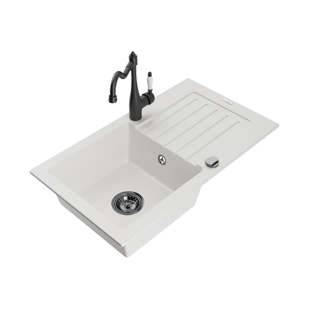 Mexen Pablo 1-Miskový Granitový DřEz S OdkapáVačEm A KuchyňSkou Baterií Carla, BíLá - 6510-20-670700-70-image