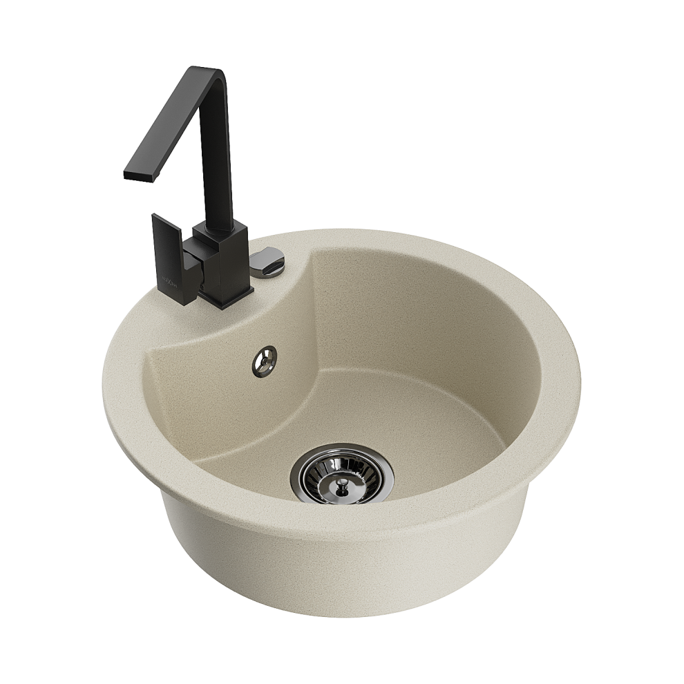 Mexen Diego 1-Miskový Granitový DřEz S KuchyňSkou Baterií Rita, BéžOvá - 6512-69-670300-70-image