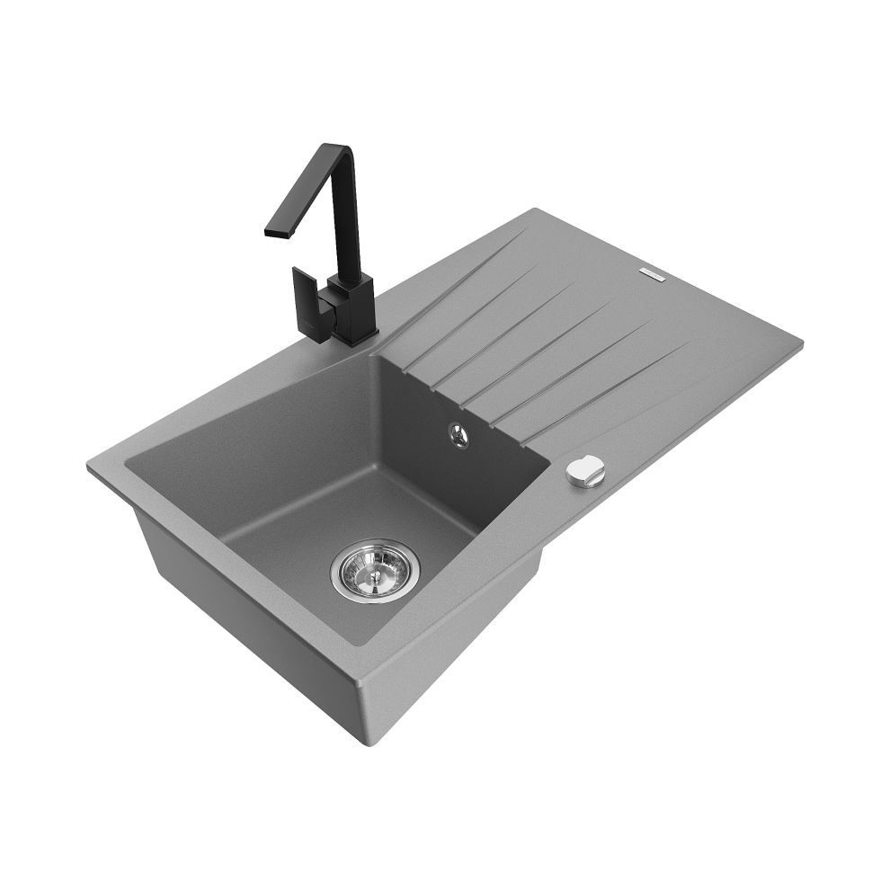 Mexen Cesar 1-Miskový Granitový DřEz S OdkapáVačEm A KuchyňSkou Baterií Rita, ŠEdá - 6514-71-670300-70-image