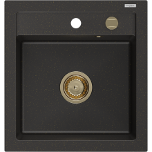 Mexen Vito chiuvetă de granit cu 1 compartiment 520 x 490 mm, Neagră/Auriu metalic, sifon Auriu - 6503521000-75-G