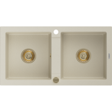 Mexen Mario zlewozmywak granitowy 2-komorowy 820 x 436 mm, beżowy, syfon złoty - 6504822000-69-G