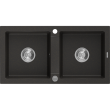 Mexen Mario Chiuvetă de granit cu 2 compartimente 820 x 436 mm, Neagră/Auriu metalic - 6504822000-75