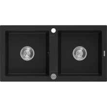 Mexen Mario Chiuvetă de granit cu 2 compartimente 820 x 436 mm, Neagră - 6504822000-77