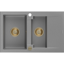 Mexen Gaspar 1.5-medencés gránit mosogató edényszárítóval 737 x 475 mm, Szürke, szifon Arany - 6507731505-71-G
