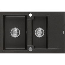 Mexen Gaspar zlewozmywak granitowy 1,5-komorowy z ociekaczem 737 x 475 mm, czarny/złoty metalik, syfon chrom - 6507731505-75