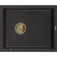 Mexen Pedro granitový jednokomorový drez 560 x 460 mm, Čierna/Zlatá metalíza, Sifón Zlatá - 6508561000-75-G