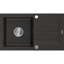 Mexen Pablo chiuvetă din granit cu 1 compartiment cu picurător 752 x 436 mm, Neagră/Auriu metalic - 6510751010-75