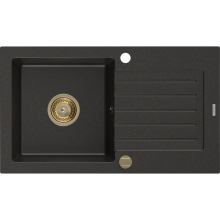 Mexen Pablo chiuvetă din granit cu 1 compartiment cu picurător 752 x 436 mm, Neagră/Auriu metalic, sifon Auriu - 6510751010-75-G