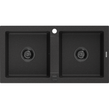Mexen Mario Chiuvetă de granit cu 2 compartimente 820 x 436 mm, Neagră/Argintiu metalic, sifon Neagră - 6504822000-73-B