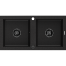 Mexen Mario Chiuvetă de granit cu 2 compartimente 820 x 436 mm, Neagră, sifon Neagră - 6504822000-77-B