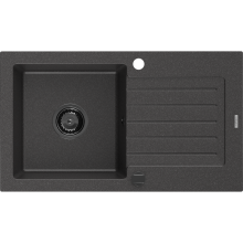 Mexen Pablo1-medencés gránit mosogató edényszárítóval 752 x 436 mm, Fekete foltos, szifon Fekete - 6510751010-76-B