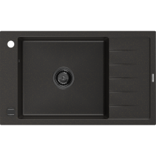 Mexen Elias chiuvetă din granit cu 1 cuvă și scurgător 795 x 480 mm, negru/auriu metalic, sifon negru - 6511791005-75-B