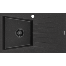 Mexen Cesar chiuvetă granit cu 1 compartiment și scurgător 775 x 470 mm, negru/argintiu metalic, sifon negru - 6514771010-73-B
