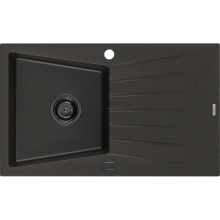 Mexen Cesar chiuvetă granit 1-cameră cu scurgător 775 x 470 mm, negru/auriu metalic, sifon negru - 6514771010-75-B