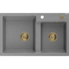 Mexen Tomas 2-medencés gránit mosogató 800 x 500 mm, Szürke, szifon Arany - 6516802000-71-G