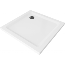 Mexen Flat čtvercová vanička do sprchového kout slim 70 x 70 cm, Bílá, sifon Černá - 40107070B