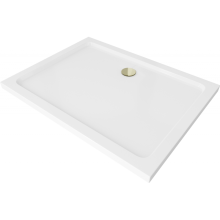 Mexen Flat brodzik prostokątny slim 130 x 90 cm, biały, syfon złoty - 40109013G