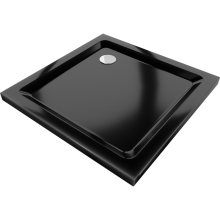 Mexen Flat négyzet alakú slim zuhanytálca 70 x 70 cm, Fekete, szifon Króm - 40707070