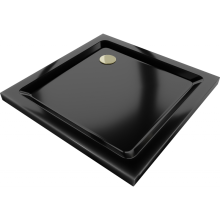 Mexen Flat brodzik kwadratowy slim 90 x 90 cm, czarny, syfon złoty - 40709090G