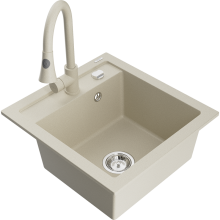 Mexen Vito 1-Becken-Granit-Spüle mit Mischbatterie Elia, Beige - 6503-69-670101-69