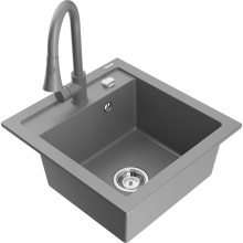 Mexen Vito 1-Becken-Granit-Spüle mit Mischbatterie Elia, Grau - 6503-71-670101-71