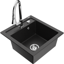 Mexen Vito 1-Becken-Granit-Spüle mit Mischbatterie Elia, Schwarz/Silbermetallic - 6503-73-670101-00