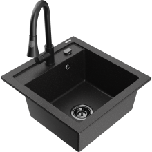 Mexen Vito 1-Becken-Granit-Spüle mit Mischbatterie Elia, Schwarz/Silbermetallic - 6503-73-670101-70-B