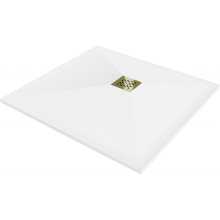 Mexen Stone+ Quadrat Komposit-Duschwanne 80 x 80 cm, weiß, Abdeckplatte gold - 44108080-G