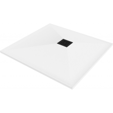 Mexen Stone+ brodzik kompozytowy kwadratowy 90 x 90 cm, biały, maskownica czarna - 44109090-B