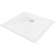 Mexen Stone+ kompozit négyzet alakú zuhanytálca 90 x 90 cm, fehér, fehér takaró - 44109090-W