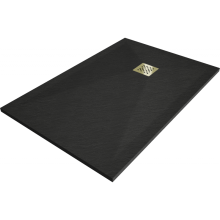Mexen Stone+ kompozit zuhanytál 140 x 90 cm, fekete, arany takaró - 44709014-G