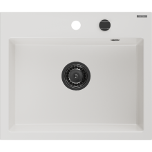 Mexen Oscar Granitspüle ein Becken 580 x 490 mm, weiß, schwarzer Siphon - 6519581000-20-B