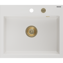 Mexen Oscar Granitspüle 1-Becken 580 x 490 mm, weiß, goldener Siphon - 6519581000-20-G