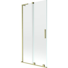 Mexen Velar L kádparaván, 2-szárnyú toló, 95 x 150 cm, átlátszó, arany kefélt - 896-095-003-01-55