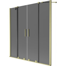 Mexen Velar Duo Badewannenabtrennung, 2-flügelig, verschiebbar, 140 x 150 cm, Graphit, gebürstetes Gold - 896-140-000-42-55