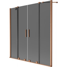Mexen Velar Duo Badewannenabtrennung 2-flügelig, verschiebbar 150 x 150 cm, Graphit, gebürstetes Kupfer - 896-150-000-42-65