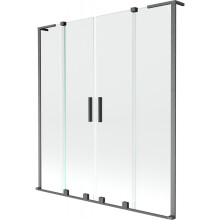 Mexen Velar L Duo Badewannenfaltwand 2-flügelig verschiebbar 150 x 150 cm, transparent, gebürstet gun gray - 896-150-003-02-66